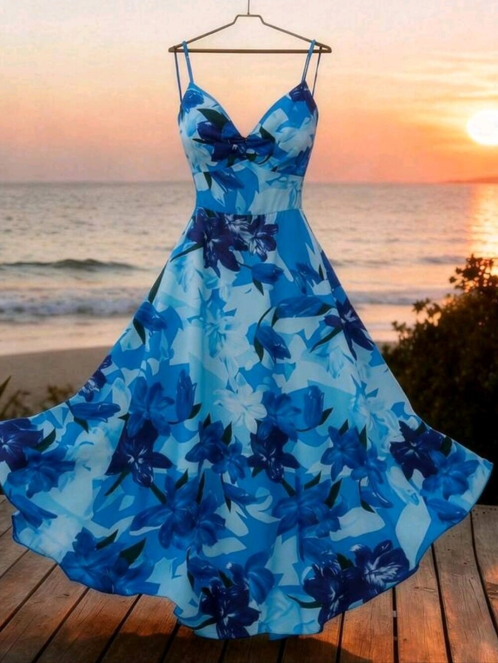 BRAND NEW ** Blue Floral Spaghetti-Strap Maxi Dress